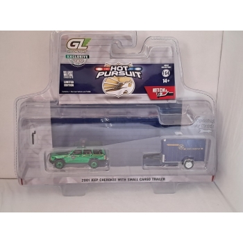 Greenlight 1:64 Jeep Cherokee 2001 with Small Cargo Trailer New York State Trooper GREEN MACHINE
